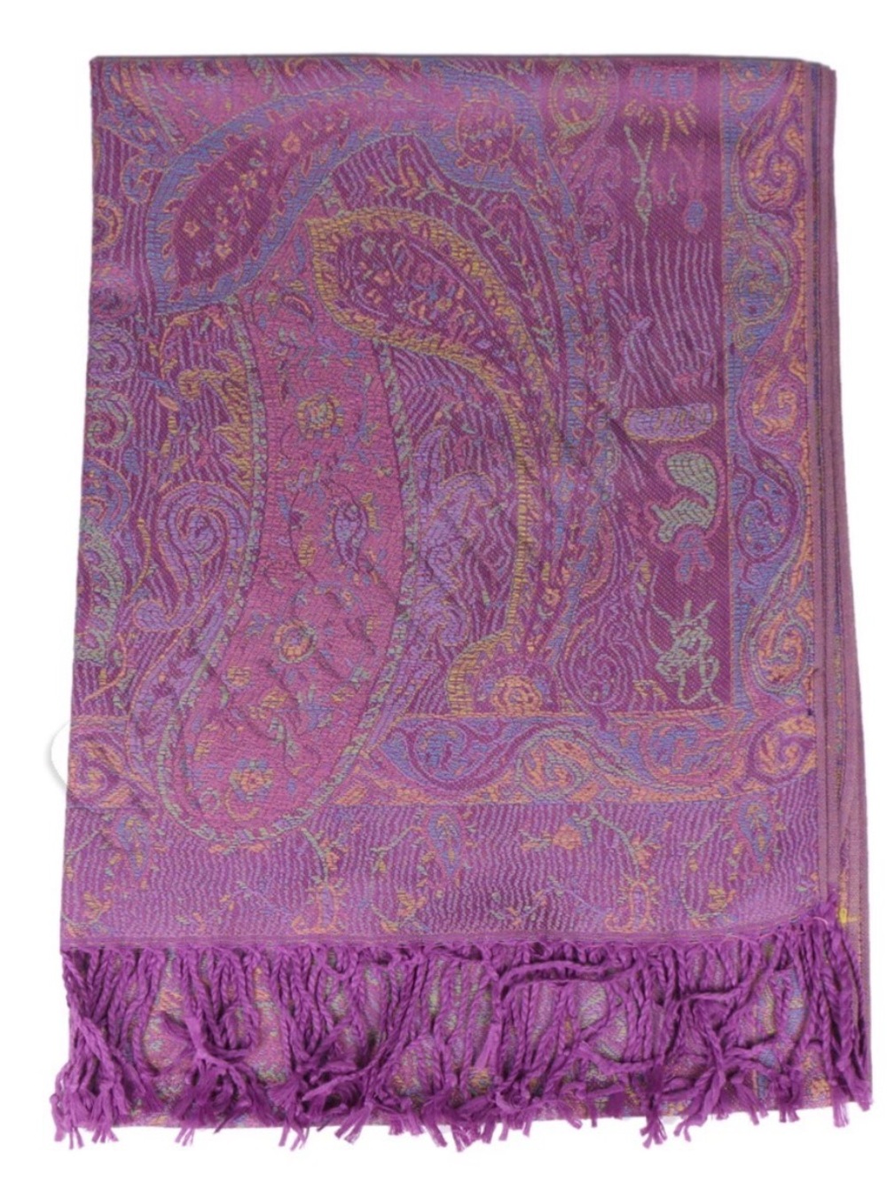Women’s Silk & Pashmina Scarf Wrap Shawl Purple Paisley 72 x 30 In Fringe EUC